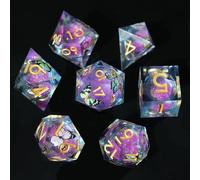 Liquid Core 7 piece Resin Polyhedral Dice Set - Dungeons & Dragons RPG Set, Butterfly Themed Dice With D20, D12, D10, D8, D6, D4