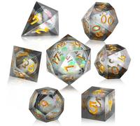 Liquid Core DND Dice Set 7Pcs Sharp Edge Polyhedral Resin D&D Dice for Dungeons and Dragons RPG MTG Table Games,Role Playing Dice Set D20, D12, D10, D%, D8, D6, D4 (Liquid Quicksand Black Gold)