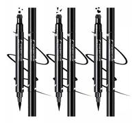 Liquid Double-Ended Eyeliner Pen, Fine Tip & Star Heart Sharp Wing Stamp Set of 3 - Long Lasting Black Smudge Proof Waterproof Felt Tip