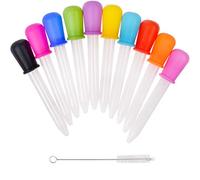 Liquid Droppers 10 pack - Assorted Colors - Food Safe and Premium Quality Material - Medicine Dropper, Plastic Pipette - Home, School Laboratories - Art, Science, Gummy Making, Oil, Water