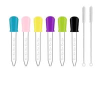 Liquid Droppers, 6 Pcs 5ml Silicone Liquid Droppers, Silicone and Plastic Droppers, Clear Plastic Droppers Pipettes, with 2Pcs Cleaning Brushes, for Gummy Mold and Crafts