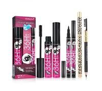 Liquid Eyeliner Mascara Eyebrow Pencil Set, 3 Pcs Rich Black Waterproof Long Lasting Cat Eye Makeup Kit for Women and Girls