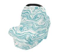 Liquid Fluid Blue Water Flow Baby Car Seat Cover for Newborns Aegean Teal Mottled Swirl Marble Stretch 360 Coverage Infant Car Seats Covers Nursing Poncho Breastfeeding Scarf Stroller Canopy