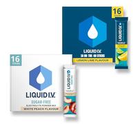Liquid I.V. Electrolyte Powder Pack, Lemon Lime Hydration Multiplier & Sugar Free White Peach, Electrolytes With 7 Vitamins & Minerals For Fast Hydration & Energy, Vegan and Gluten Free, 32 Sachets