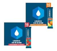 Liquid I.V. Electrolyte Sachets | Tropical Punch + Strawberry | Hydration Electrolyte Powder Mix | 2 Pack (32 Sticks) | 7 Vitamins and Minerals | Vegan
