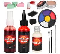 Liquid Latex Special Effects Halloween SFX Makeup Kits, 6 Color Bruise Makeup Face Body Painting Palette+Scar Wax+Liquid Latex+Fake Blood+Spatula Tool+Stipple Sponge for Fake Scars Wounds Makeup
