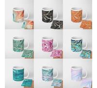 Liquid Marble 11oz Ceramic Mug - Choose Classic or Heat-Sensitive Colour-Changing - Optional Matching Coaster - Abstract Swirl Marble Art Design - Dishwasher Safe - Stylish Gift for Home or Office