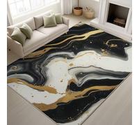 Liquid marble Black white gold swirl Gold accents Printed Rugs Marble texture Rotating Abstract Soft Rugs Minimal Modern Machine Washable Area Rug Black for Study Living room 60 x 120 cm