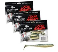 Liquid Mayhem Thrust Swim Minnow, 3.5" Soft Plastic Paddle Tail Lures - Easy to Rig with Realistic Swimming Action - Includes Bonus 10ml Attractant Gel - 3 Packs (21 Baits) - Grey Ghost