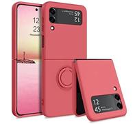 Liquid Silicone Ring Holder Grip Stand Phone Case for Samsung Galaxy Z Flip Zflip 7 6 5 4 3 Zflip6 Zflip5 Zflip4 Zflip3(For Samsung Z Flip 4/CamelliaRed)