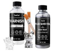 Liquid Silver Leaf Paint, Water-Based Silver Liquid Gilding 100ml and Gloss Varnish 100ml, Shiny Quick Dry Acrylic Paint Metallic for Arts Painting, Ideal for Craft Canva Fabric, Non Fading and Toxic