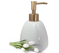 Liquid Soap Dispenser for Bathroom with Gold Pump，Dish Soap Dispenser for Kitchen，Refillable Countertop Lotion Ceramics White Hand Soap Dispenser for Shower 430ml (Pyramid White Bottle)