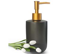 Liquid Soap Dispenser for Bathroom with Gold Pump，Dish Soap Dispenser for Kitchen，Refillable Countertop Lotion Ceramics Black Hand Soap Dispenser for Shower 420ml(Cylindrical Black Bottle)