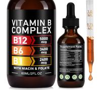 Liquid Vitamin B Complex Drops - Methylcobalamin B12 & B6 with B1, Niacin, Folate - Sublingual High Strength - Supports Immune System and Energy Levels- Raspberry Flavour, 60ml