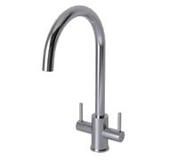 Liquida Ad397Ch Chrome Swan Neck Twin Lever Kitchen Mixer Tap
