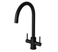 Liquida AD398MB Swan Neck Twin Lever Kitchen Mixer Tap in Matt Black