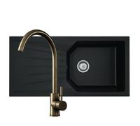 Liquida Agv100Bl 1.0 Bowl Black Kitchen Sink And Vt65Ab Antique Brass Mixer Tap