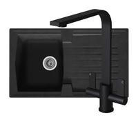 Liquida Ar10Bl 1.0 Bowl Composite Reversible Black Kitchen Sink With Eb403Mb Tap