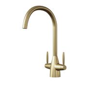 Liquida AST85BR Brushed Brass Dual Lever Swivel Spout Kitchen Mixer Tap