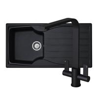 Liquida Cmp10Bl 1.0 Bowl Reversible Black Kitchen Sink And Eb403Mb Black Tap