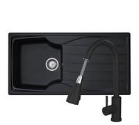 Liquida Cmp10Bl 1.0 Bowl Reversible Black Kitchen Sink And Kpo11Mb Black Tap