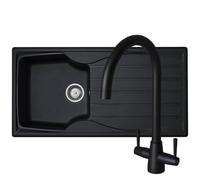 Liquida Cmp10Bl 1.0 Bowl Reversible Black Kitchen Sink And Lu408Mb Black Tap