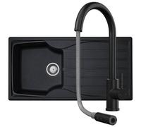 Liquida Cmp10Bl 1.0 Bowl Reversible Black Kitchen Sink And Pull Out Ct453Mb Tap