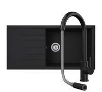 Liquida CMP5BL 1.0 Bowl Black Kitchen Sink with LU408MB Black Dual Lever Tap