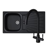 Liquida CMP5BL 1.0 Bowl Black Kitchen Sink with LU408MB Black Dual Lever Tap - Inset Installation, Thermoplastic Material, Reversible