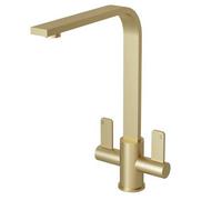 Liquida Eb404Br Flat Style Modern Dual Lever Brushed Brass Kitchen Mixer Tap