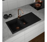 Liquida Ell15Bl 1.5 Bowl Comite Reversible Inset Black Kitchen Sink 1000 X 500mm