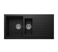 Liquida GRN150BL 1.5 Bowl Black Granite Reversible Kitchen Sink with Wastes