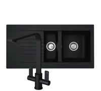 Liquida Kav150Bl 1.5 Bowl Composite Black Kitchen Sink And Eb403Mb Black Tap
