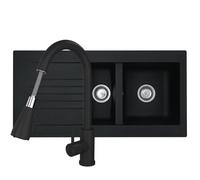 Liquida Kav150Bl 1.5 Bowl Composite Black Kitchen Sink And Kpo11Mb Tap