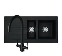 Liquida Kav150Bl 1.5 Bowl Composite Black Kitchen Sink And Lu408Mb Black Tap