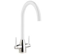 Liquida Lc02Wh Swan Neck Twin Lever Chrome & White Kitchen Mixer Tap