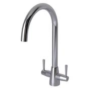 Liquida Lu407Ch Chrome Swivel Spout Swan Neck Twin Lever Kitchen Mixer Tap