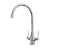 Liquida Os51Ch Chrome Swan Neck Twin Lever Traditional Kitchen Mixer Tap