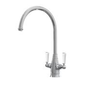 Liquida OS51CH Chrome Swan Neck Twin Lever Traditional Kitchen Mixer Tap