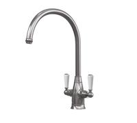 Liquida Os52Pt Pewter Swan Neck Twin Lever Traditional Kitchen Mixer Tap