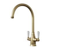 Liquida Os53Br Brushed Brass Swan Neck Twin Lever Traditional Kitchen Mixer Tap