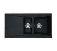 Liquida SEV150BL 1.5 Bowl Composite Reversible Black Kitchen Sink and Waste Kit