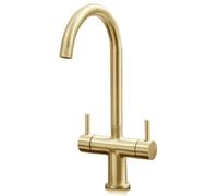 Liquida W03BG Monobloc Swan Neck Twin Lever Brushed Gold Kitchen Mixer Tap