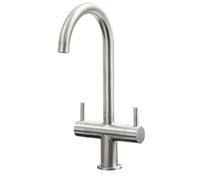 Liquida W03BN Monobloc Swan Neck Twin Lever Brushed Nickel Kitchen Mixer Tap