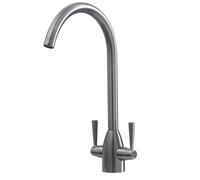 Liquida W05GM Swan Neck Monobloc Twin Lever Gun Metal Grey Kitchen Mixer Tap