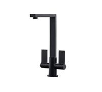 Liquida W17Bl Black Twin Lever 360 Degree Swivel Spout Kitchen Mixer Tap