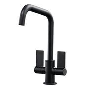 Liquida W18BL Twin Lever D Shape 360 Swivel Spout Black Kitchen Mixer Tap