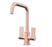 Liquida W18Cp Copper Twin Lever D Shape 360 Swivel Spout Kitchen Mixer Tap