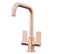 Liquida W18CP Twin Lever D Shape 360 Swivel Spout Copper Kitchen Mixer Tap