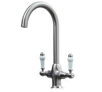 Liquida W22BN Traditional Twin Lever Swivel Brushed Nickel Kitchen Mixer Tap